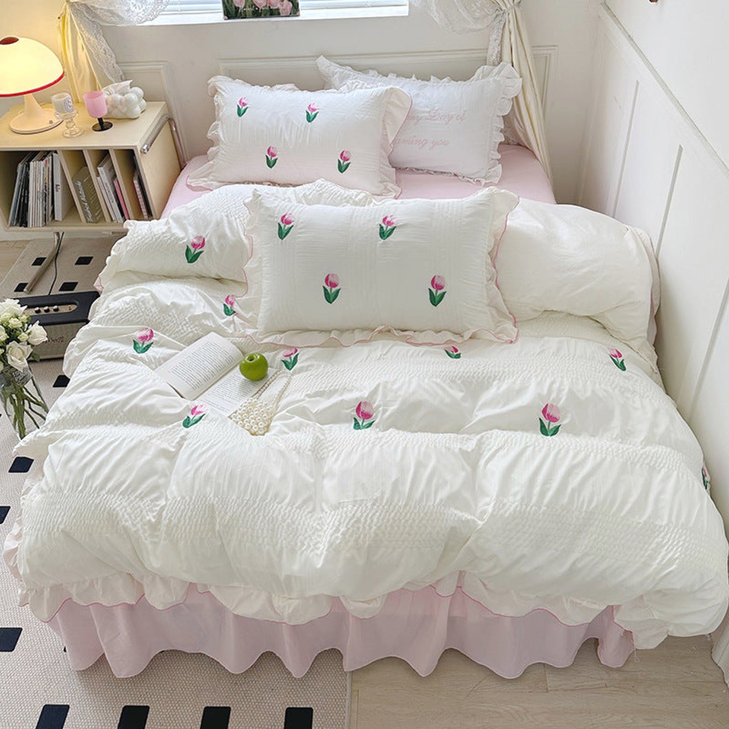 Dreamy Embroidered Ruffle Bedding Set / Ribbon