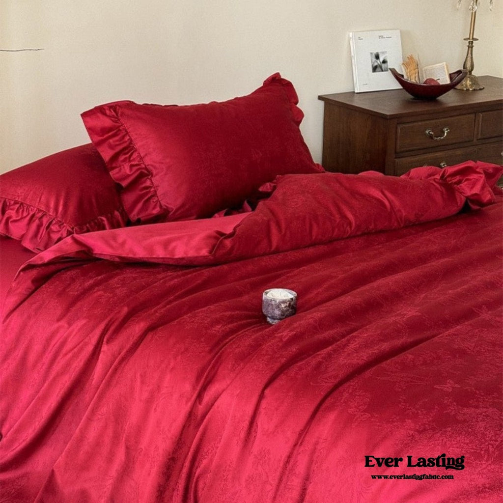 Elise° French Lace Jacquard Satin Bedding Set — Luxe Silky Cotton, Medium–Large Sizes (Ever Lasting)