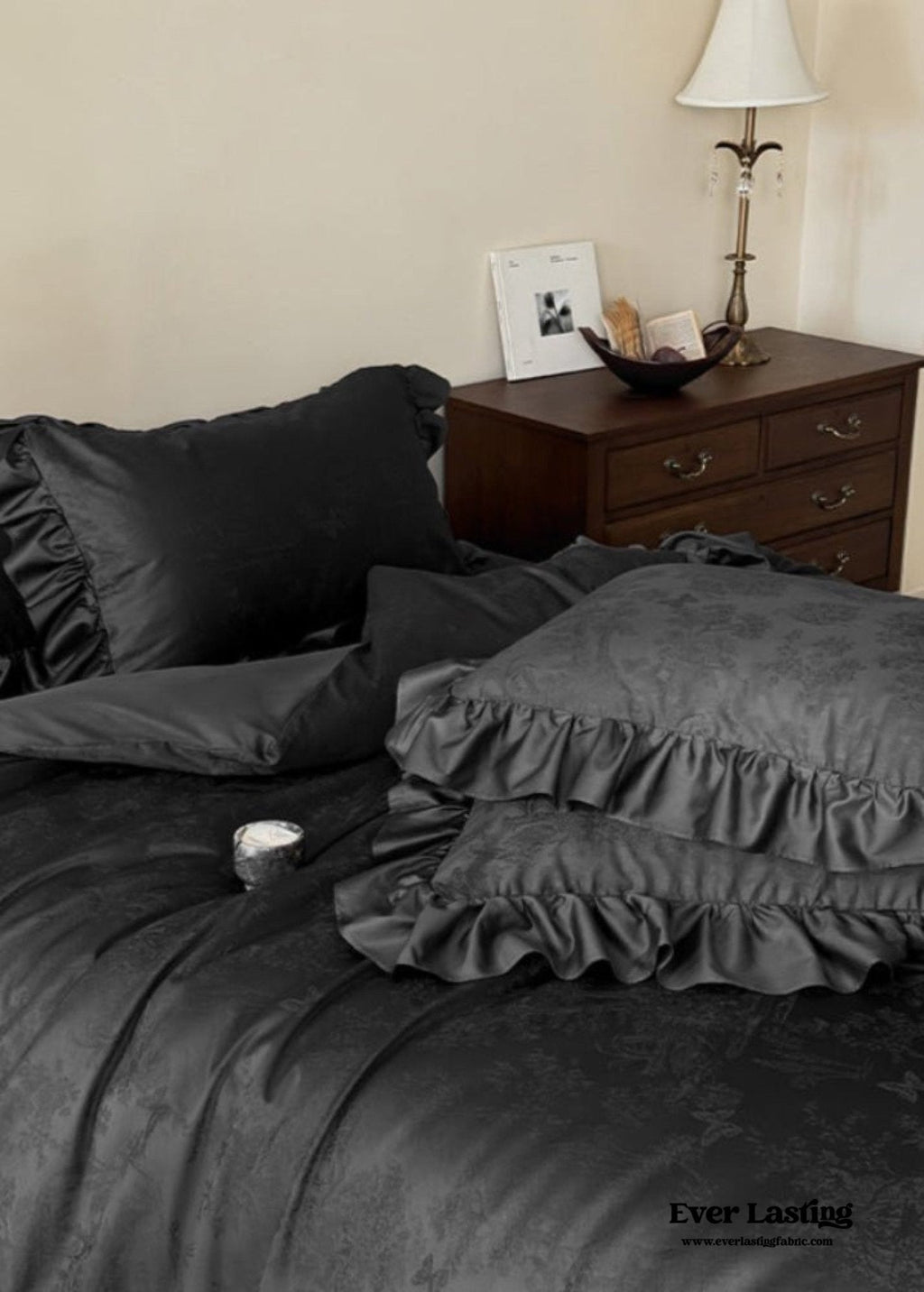 Elise° French Lace Jacquard Satin Bedding Set — Luxe Silky Cotton, Medium–Large Sizes (Ever Lasting)