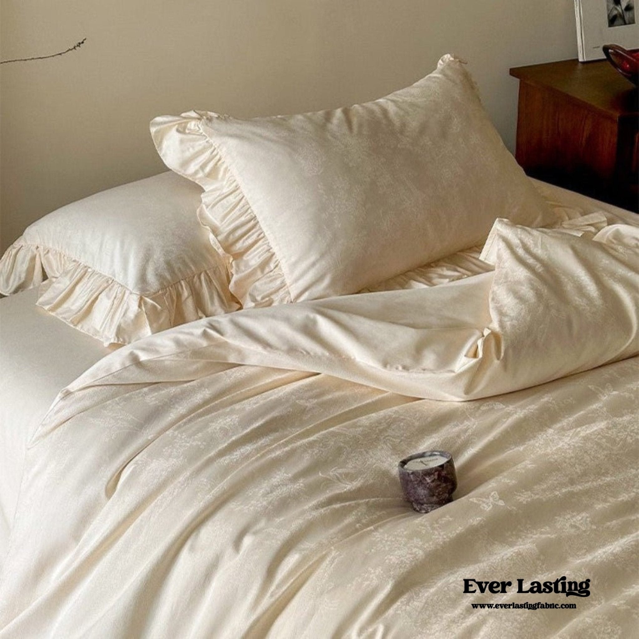 Elise French Lace Jacquard Satin Bedding Set / Dark Gray