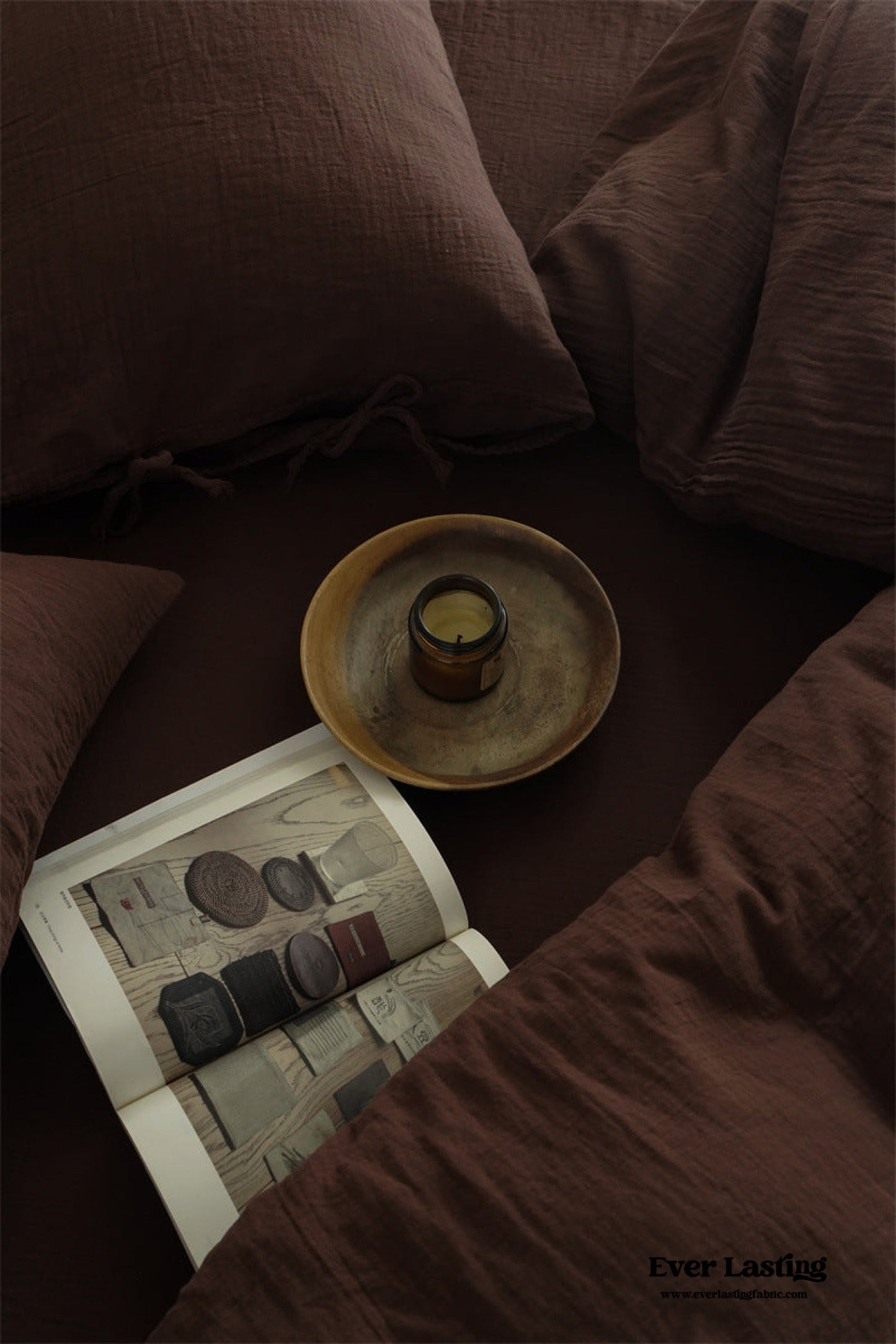 Evelyn Retro Double Gauze Bedding Set / Coffee Brown