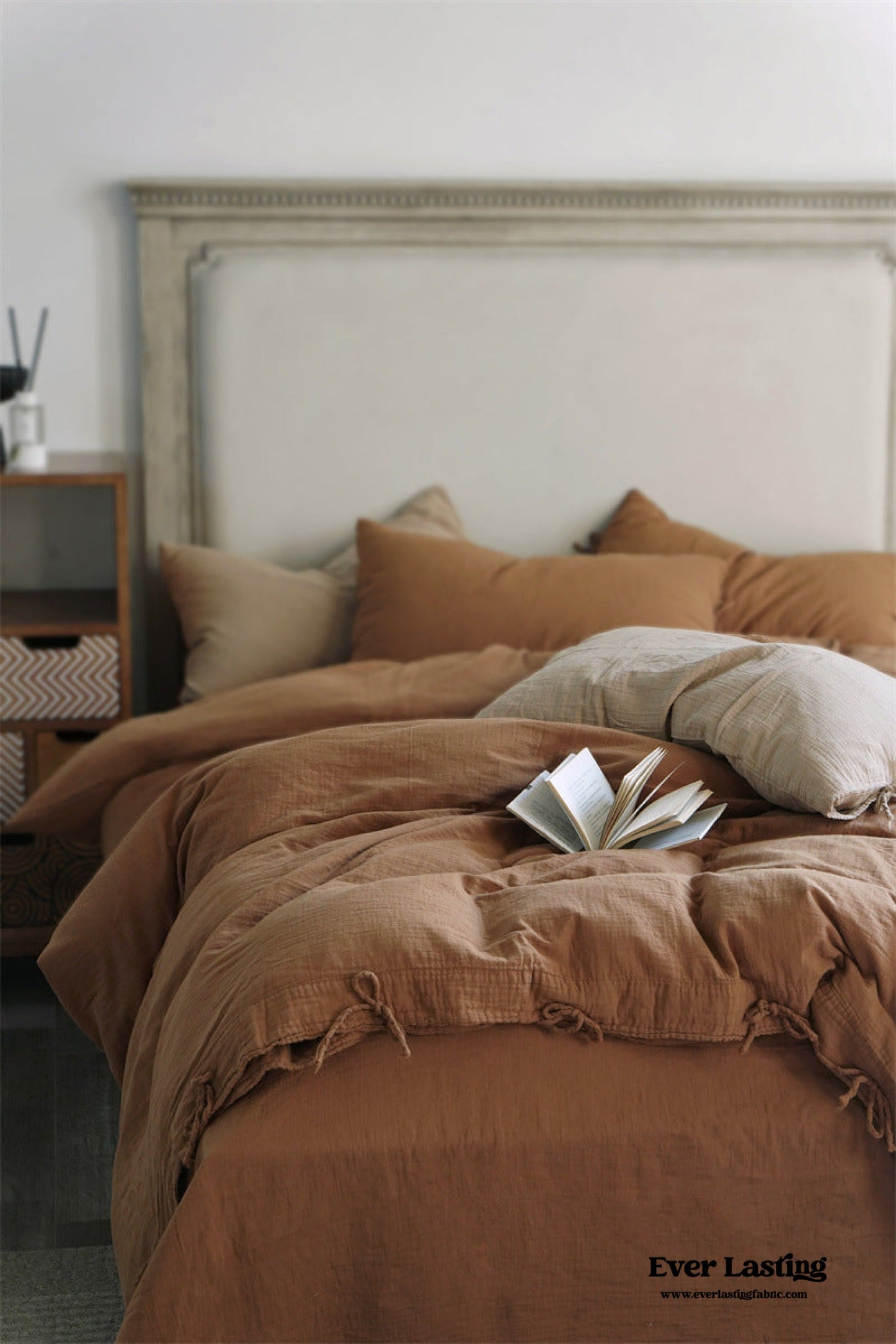 Evelyn Retro Double Gauze Bedding Set / Coffee Brown