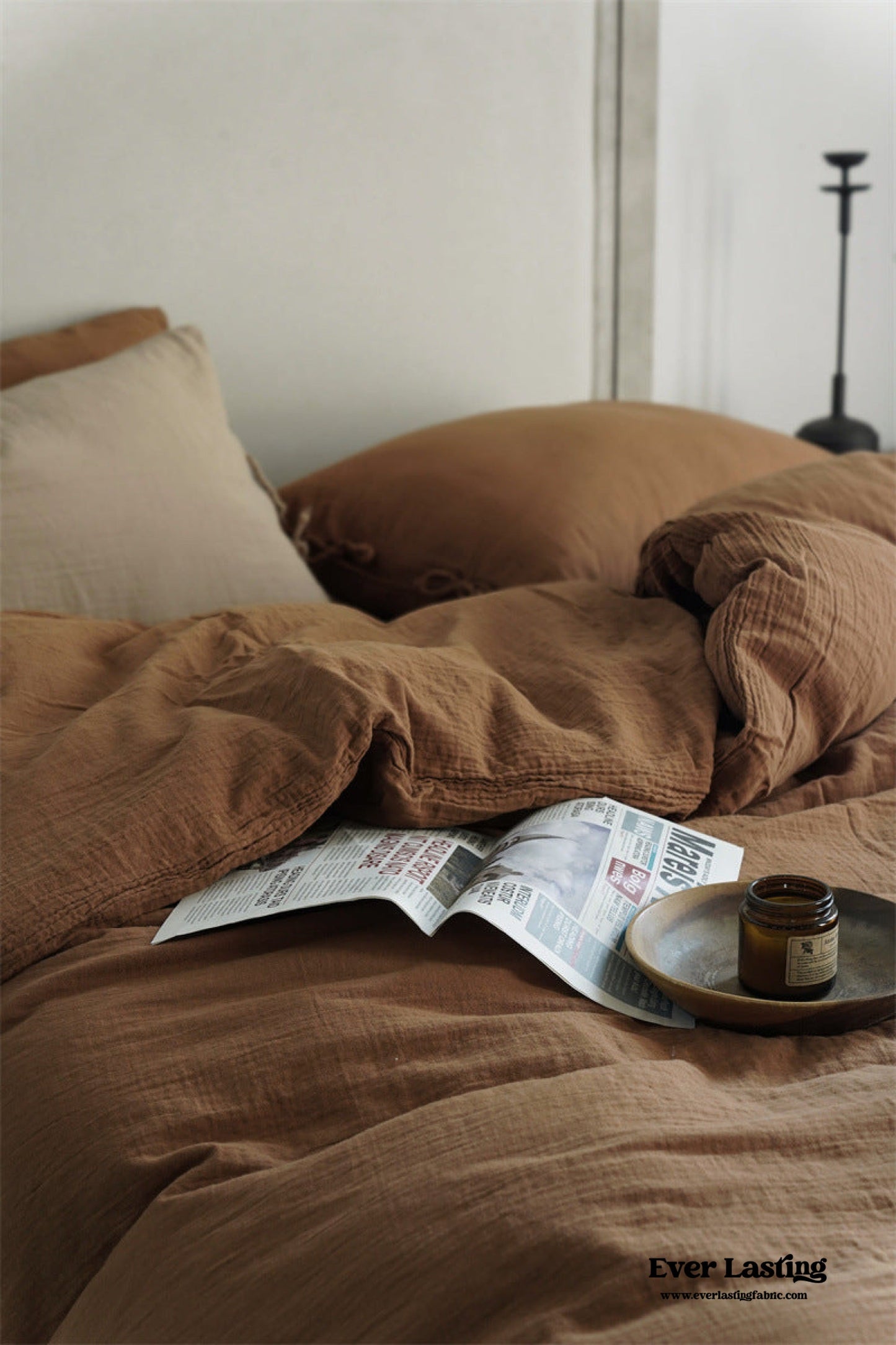 Evelyn Retro Double Gauze Bedding Set / Coffee Brown