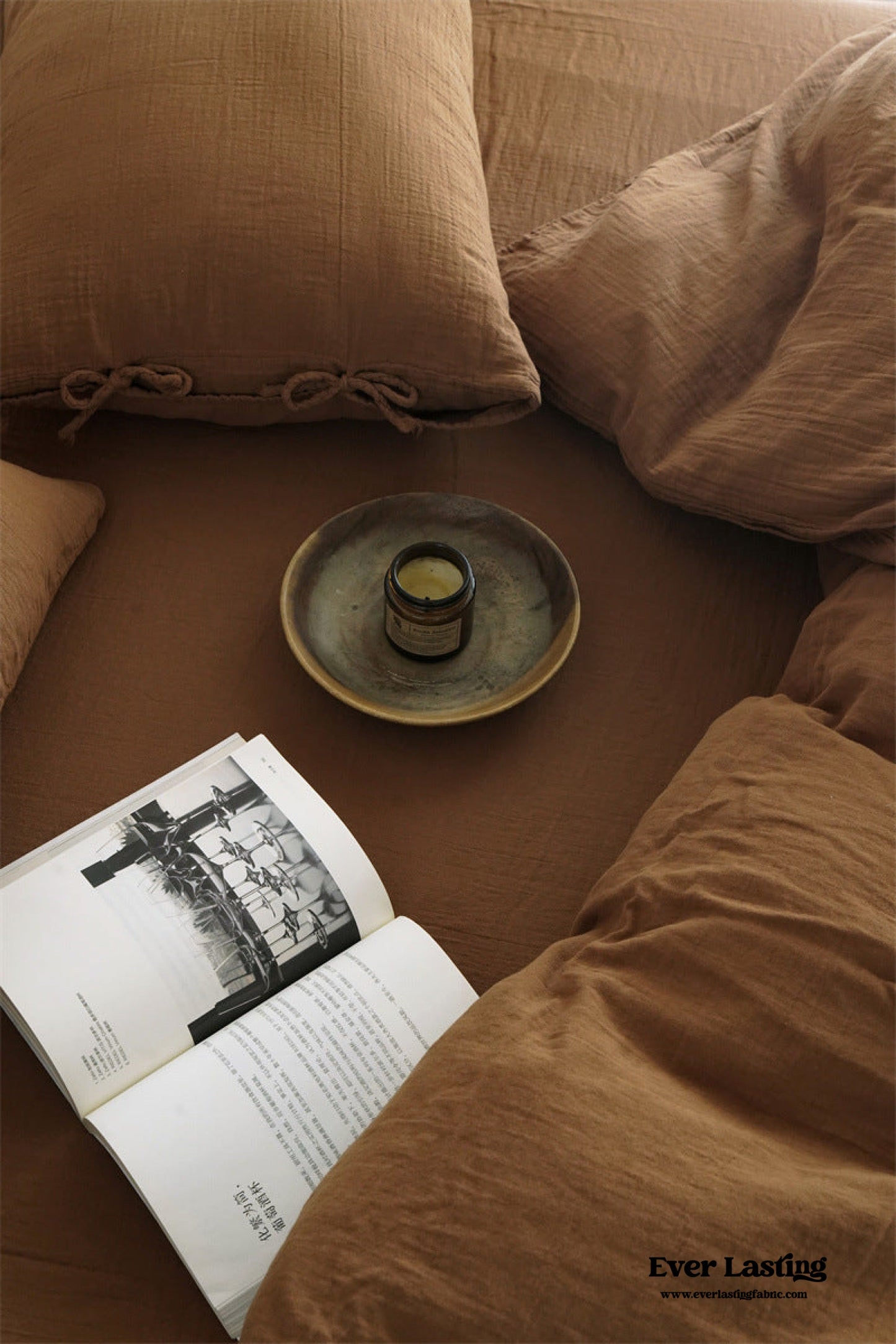 Evelyn Retro Double Gauze Bedding Set / Coffee Brown
