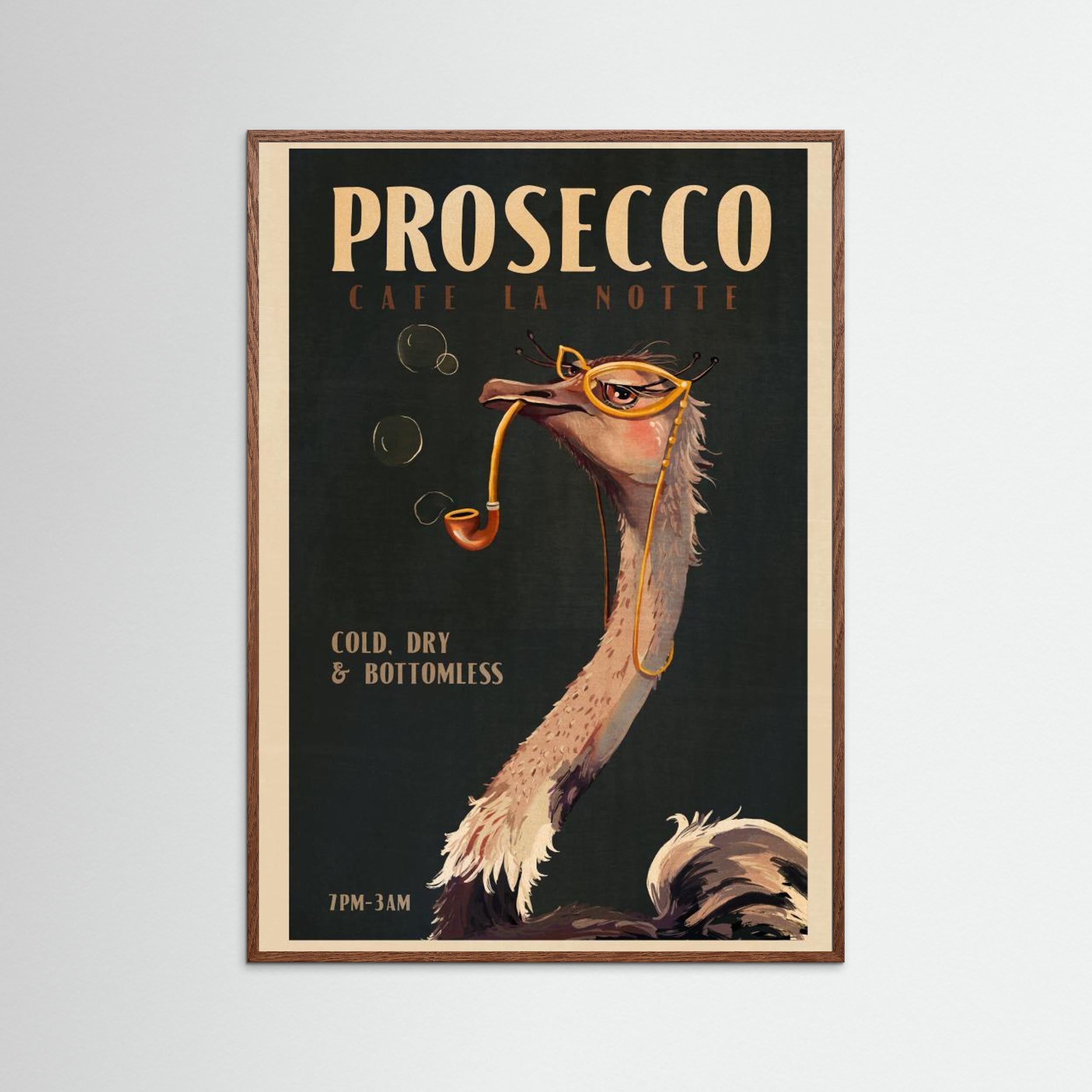Art Deco Prosecco Wall Art Of An Ostrich by The Whiskey Ginger