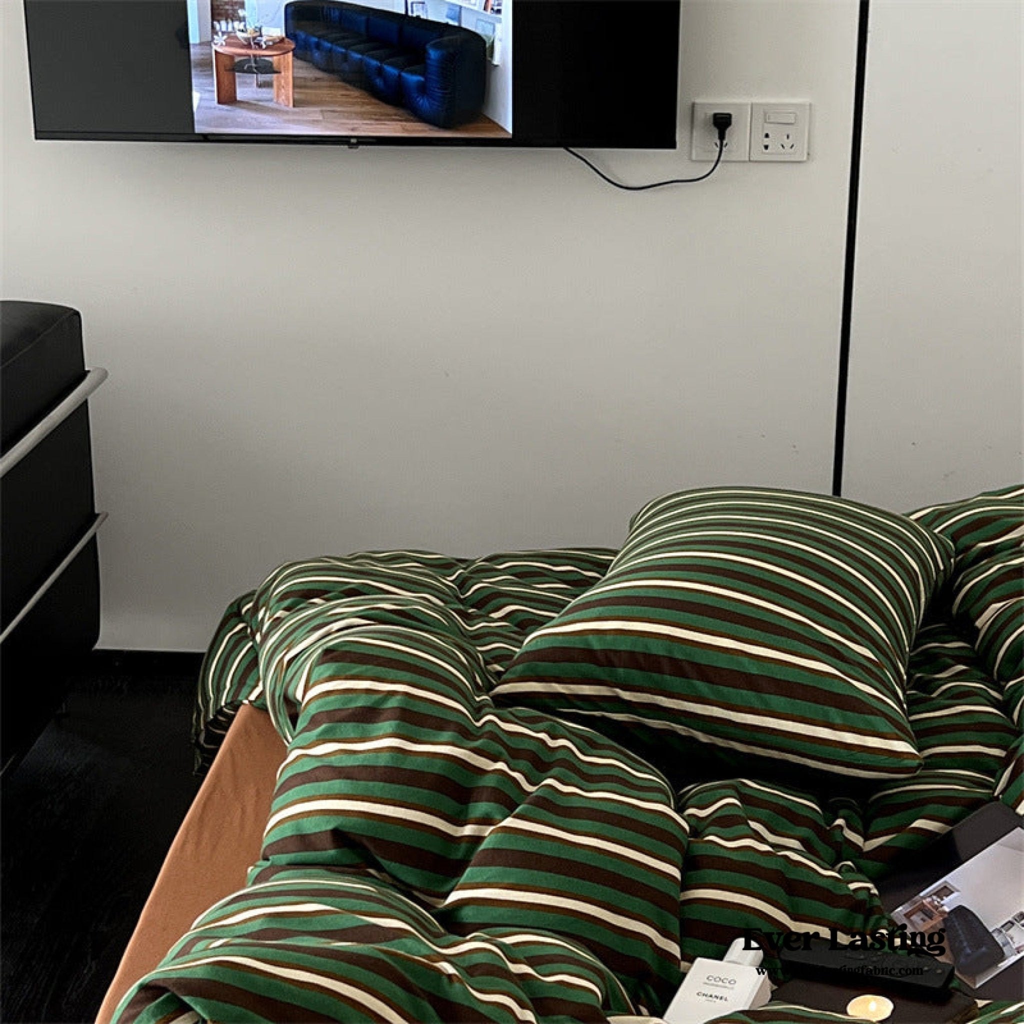 Ever Lasting° Jersey Knit Retro Stripe Bedding Set — Soft Cotton Blend, Green + Brown