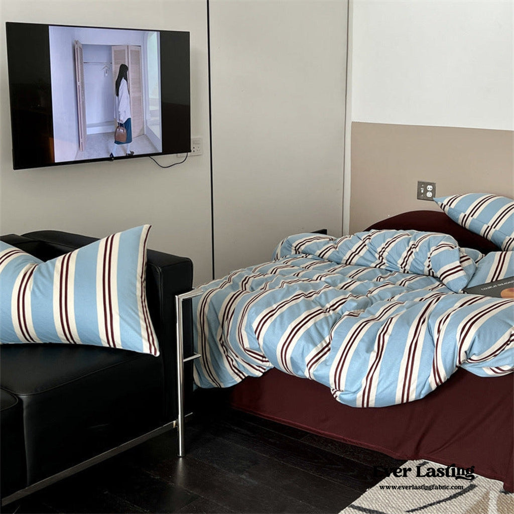 Ever Lasting° Jersey Knit Retro Stripe Bedding Set — Soft Cotton Blend, Green + Brown